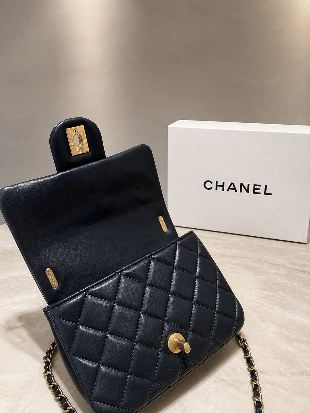 Chanel Mini Square Black Lambskin Pearl Chain Flap Bag - Picture 7 of 7